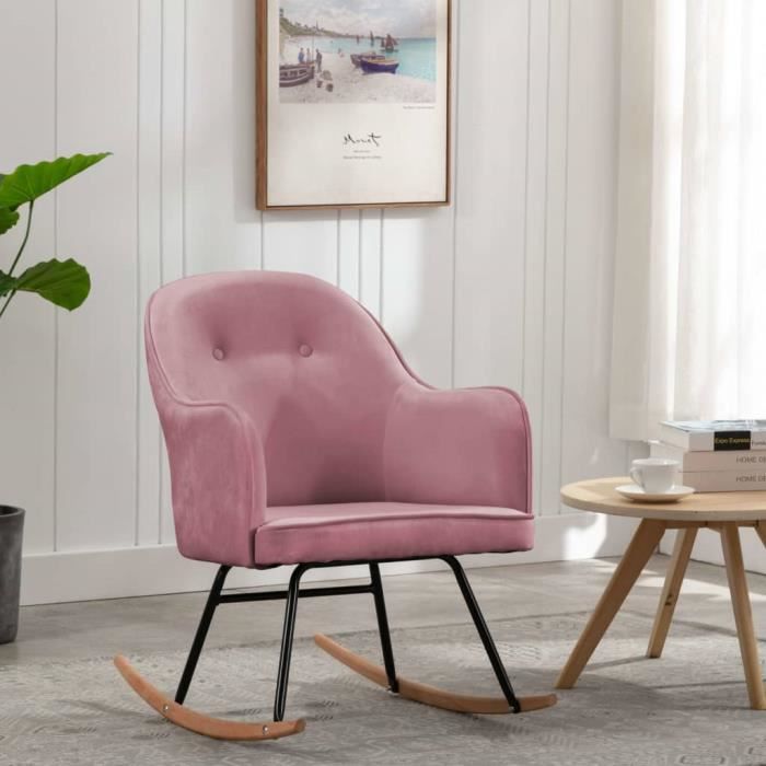 fauteuil à bascule chaise loisir et repos fauteuil de relaxation rocking chair - rose velours