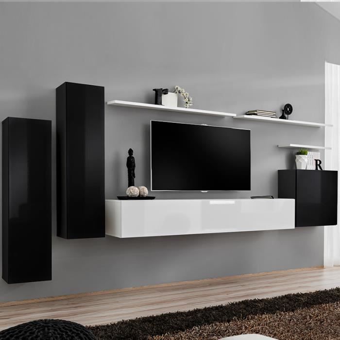 Meuble Tv Suspendu Blanc Et Noir Agatha 2 Noir L 330 X P 40 X H 160 Cm Achat Vente Meuble Tv Meuble Tv Suspendu Blanc Et Soldes Sur Cdiscount Des Le 20 Janvier Cdiscount