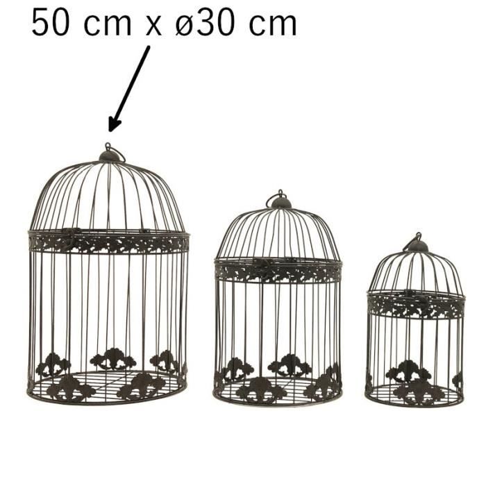Style Ancienne Grande Cage à Oiseaux Décorative Ronde Marron 50 Cm X ø30 Cm 1184 Cage