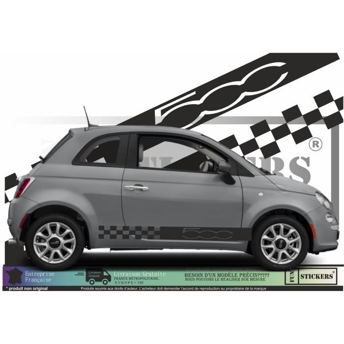 Fiat 500 - NOIR - Bandes damiers Bas de caisses - Tuning Sticker Autocollant Graphic Decals