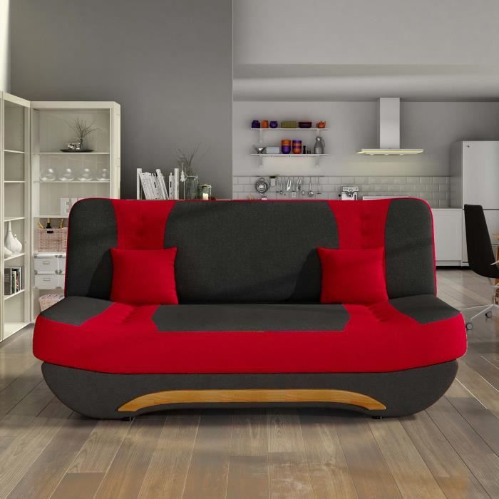 Canape Clic Clac En Tissu Noir Et Rouge Convertible Elona Achat