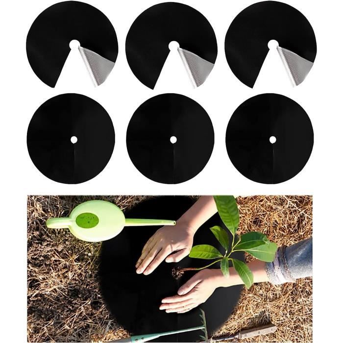 Lot De 12 Tapis De Paillage Pour Arbres - Tissu Non Tissé Noir - Diamètres 15 à 42 Cm - Protection Racines Et Sol