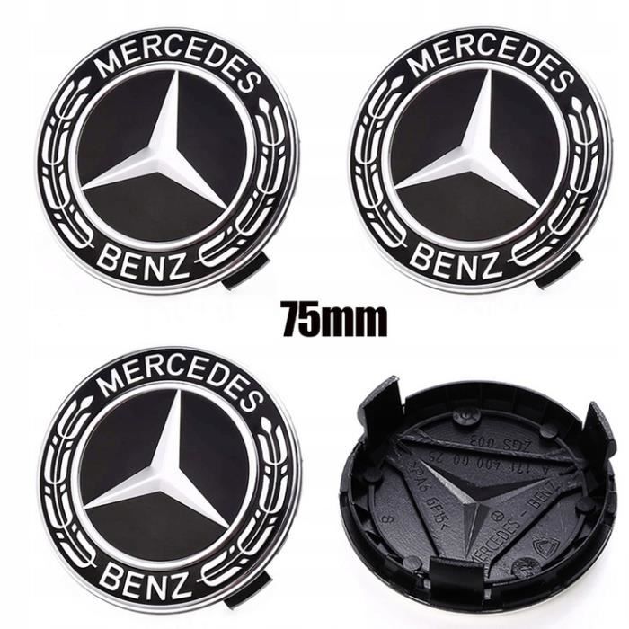 juxinchang - 4x Logo 75MM Full Noir origine Centre De Roue Jante Cache Moyeu Emblème Pour Mercedes Benz