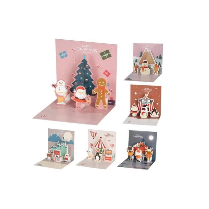 Cartes de noël 3D 6 Carte carte de Noëlm 6 Autocollants de Noël carte pop-up carte de voeux pour Noël 6 Enveloppes 