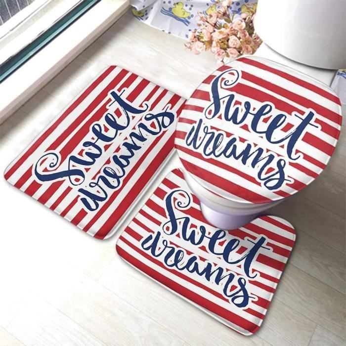 Citation De Sommeil Sweet Dreams Rayures Blanches Rouges Mot 3 Pieces 80x50cm 24 Cdiscount Maison