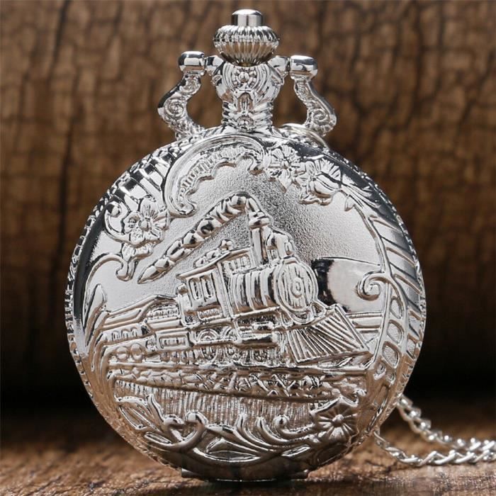 Montres Montre de poche Quartz avec collier et cha ne Design de Locomotive argent et or cadeau pour femmes Type Silver