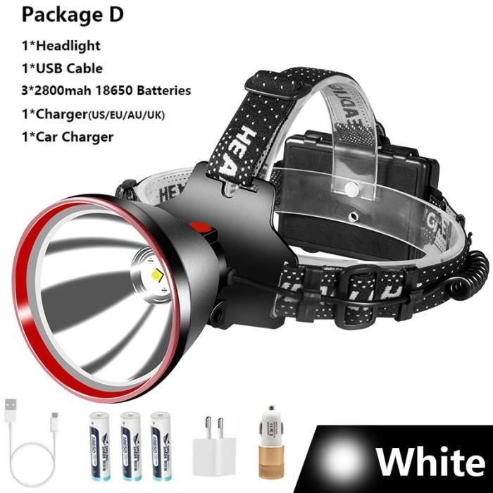 Lampe frontale LED rechargeable puissante, éclairage principal, poteau