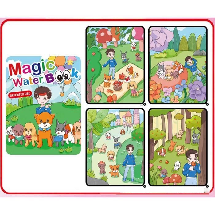 Livre De Dessin Magique à L'Eau Lot 6 Thèmes - Coloriage Réutilisable Enfant Avec Stylo