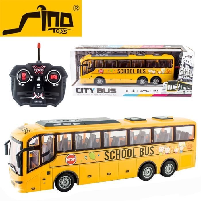 couleur jaune voiture électrique télécommandée pour enfants, jouet, bus scolaire avec tour léger, 1-30g, 2.4