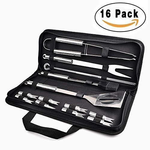 ChangM Outil pour Barbecue 16pcs Ustensiles Barbecue Piquenique Portable Accessoires Barbecue en Inoxydable