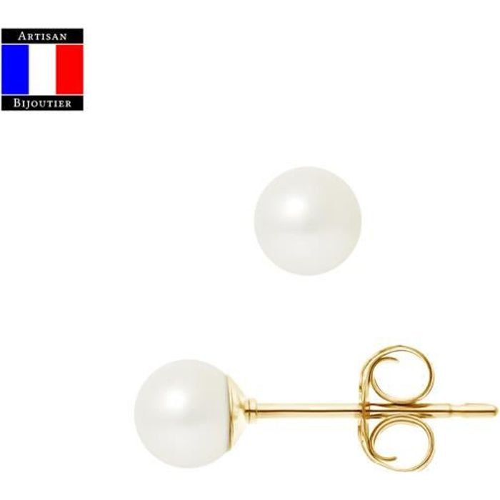 compagnie générale des perles - boucles d'oreilles véritable perle de culture 5-6 mm or 18 cts - système poussettes - bijou femme