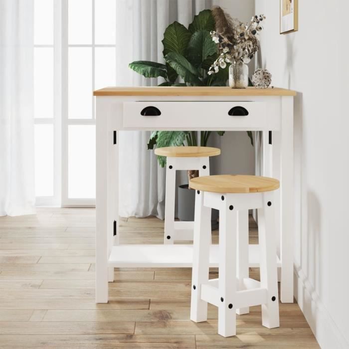 Tabourets de bar - CUQUE - Lot de 2 - Bois de pin massif - Blanc - 30 x 505 cm