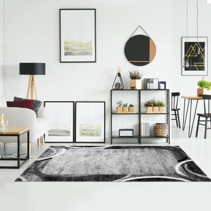 SUBWAY ENCADRE Tapis de salon en polypropylène - Gris - 160x230 cm