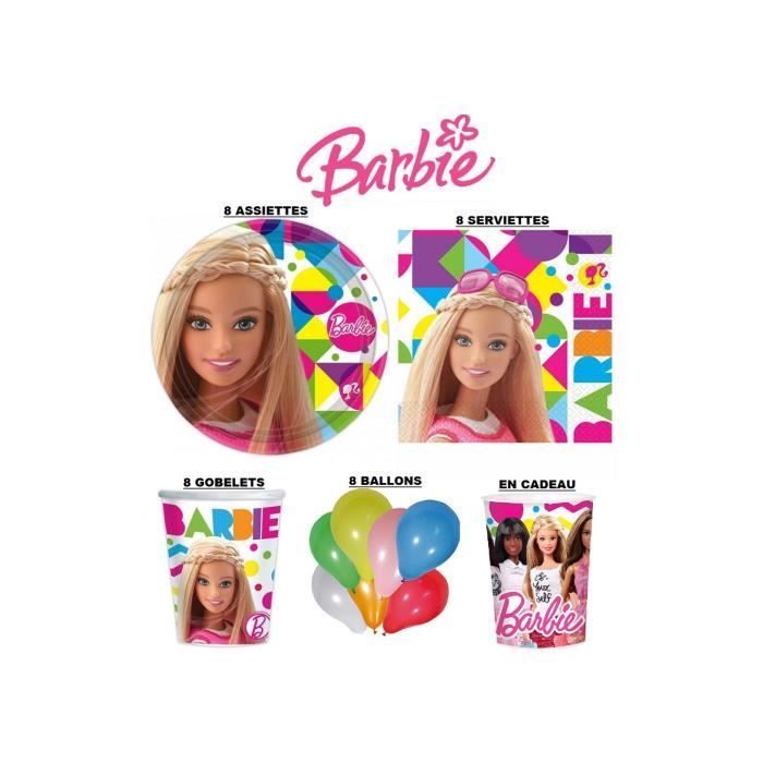 Assiette carton anniversaire Barbie - Lot de 8