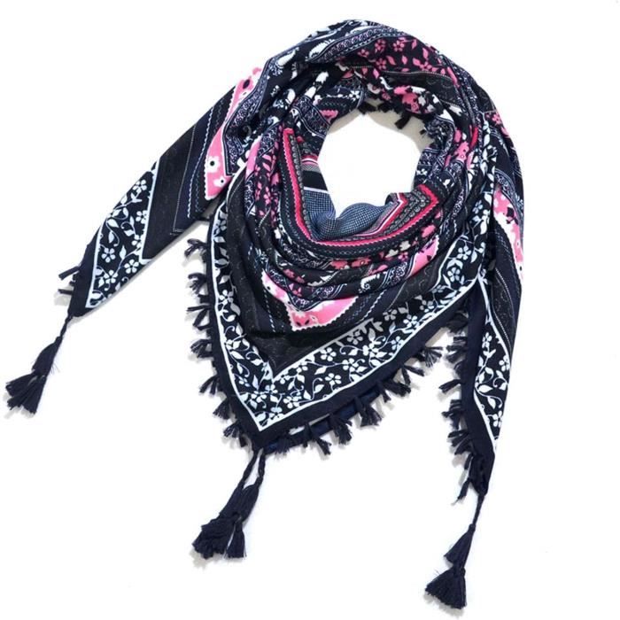 Écharpe En Coton Jacquard Pour Femme - Style Ethnique Coloré - Écharpe à Pompon - Rouge, Rouge, Taille Unique