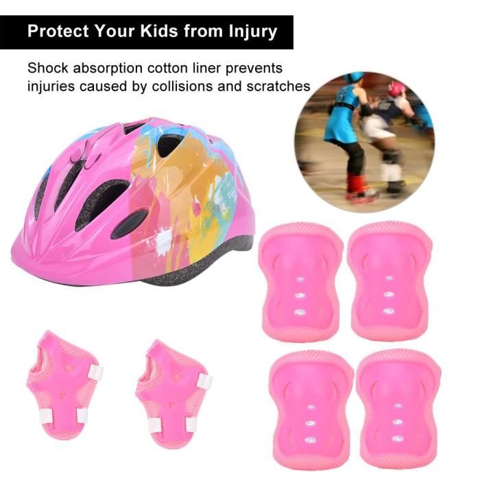7pcs enfants patinage vélo équipement de protection mis casque de sécurité genou coude poignet pad (enfants colorés roses)