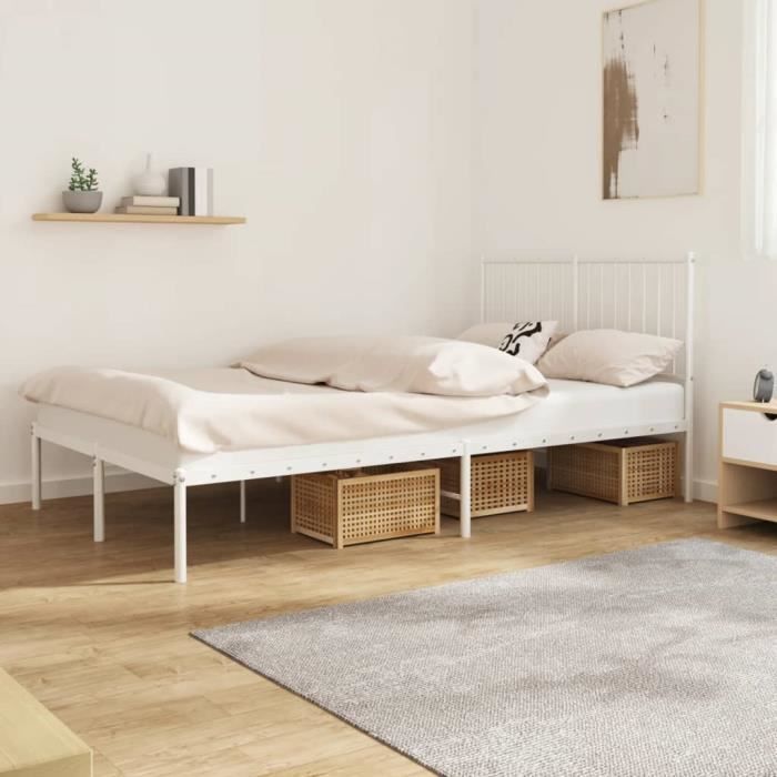 FAMIROSA Cadre de Lit Métal avec Tête de Lit Blanc 120x190 cm-928