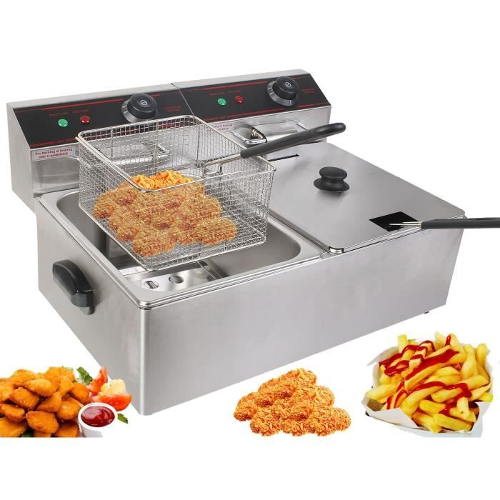 Friteuse Double Professionnelle 2x8L – Inox électrique – Commerciale – Vertes