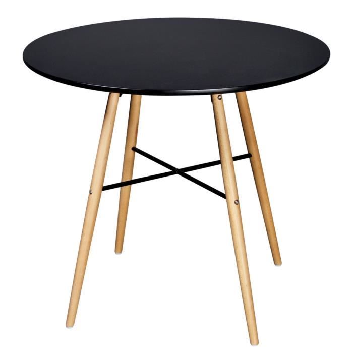 Table Ronde De Salle A Manger Ou Cuisine En Haut Mdf Pieds En Bois De Hetre Noir Mat 80 X 72cm Achat Vente Table A Manger Seule Table Ronde