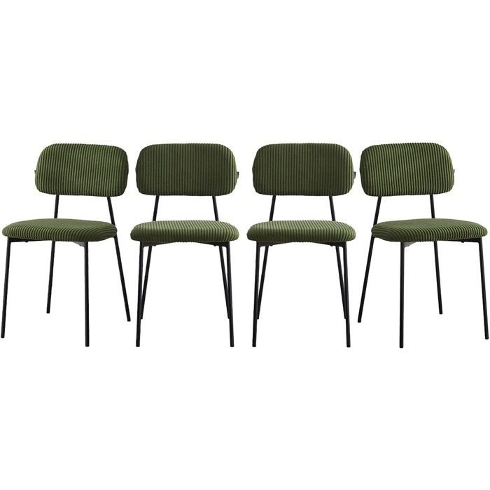 Lot de 4 chaises en velours côtelé vert kaki - Lorie Lot de 4 chaises en velours côtelé vert kaki - Lorie