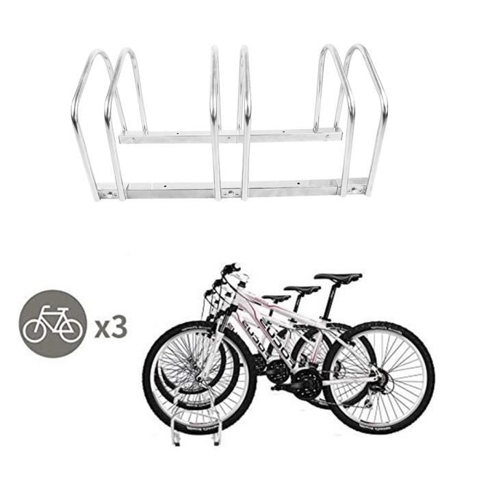 KEDIA. Râtelier 3 vélos au sol - Système Porte-Vélo - Support pour 3 vélos en acier - Râtelier de rangement de vélos 70.5*33*27cm