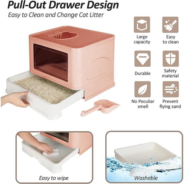 Meilleurs prix pour Bac à litière pliable pour chat - KEDIA - Entrée avant et sortie supérieure - Très grand espace - Rose