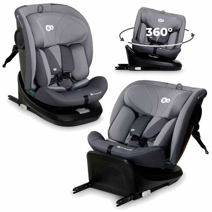 Siège Auto Kinderkraft I-GROW 40-150 cm i-Size ISOFIX 360° pivotant dos à la route pour bébé et enfant avec Top Tether Gris