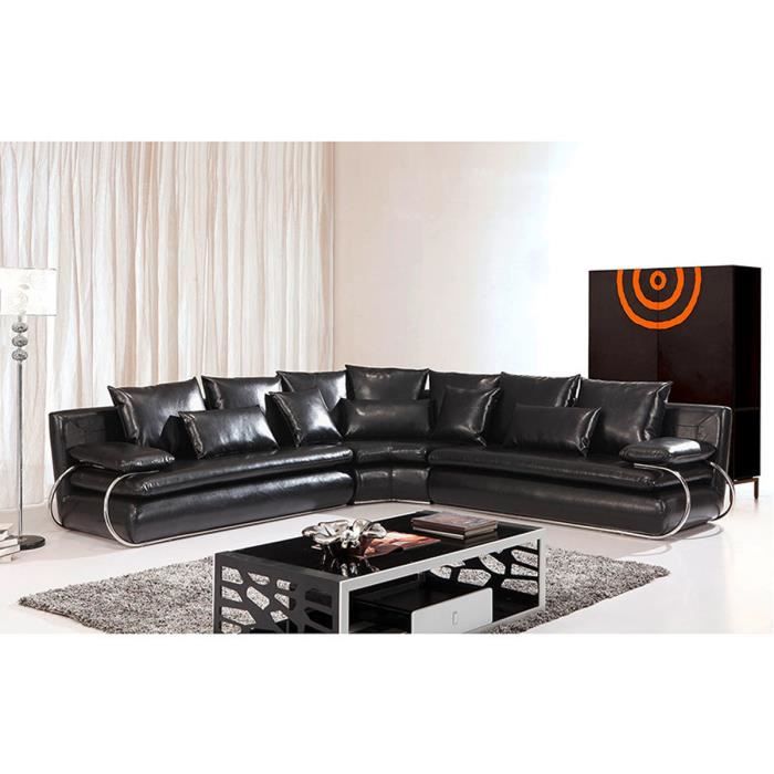 Canape Cuir Angle Noir Ambre Xxl Achat Vente Canape Sofa
