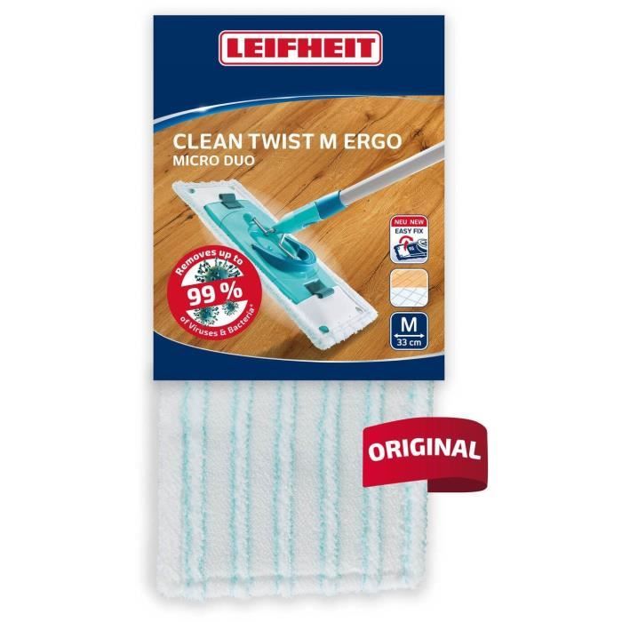 LEIFHEIT Clean Twist M Ergo micro duo 52123 Housse de rechange microfibres pour balai à plat, nettoi