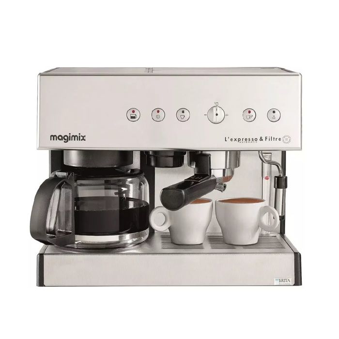 Combiné expresso cafetière MAGIMIX 11423 CHROME MAT - 19 bar - Filtre & espresso - Dosettes, Café moulu