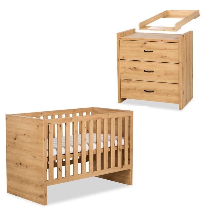 Amelia ensemble b&eacute;b&eacute; commode &agrave; langer et lit &eacute;volutif 120x60 ch&ecirc;ne