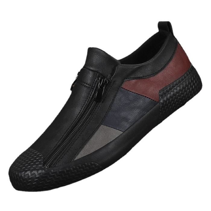 INSFITY Sneakers Homme Similicuir Fermeture éclair Casual Aéré Basse Mode - Noir - INSFITY - Plat - Zip