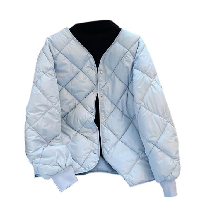 Doudoune Femme XXS M Petite Doudoune Femme Courte Rhombe Legere Chaude Doudoune Fille Automne Hiver a Bouton Pression Bleu