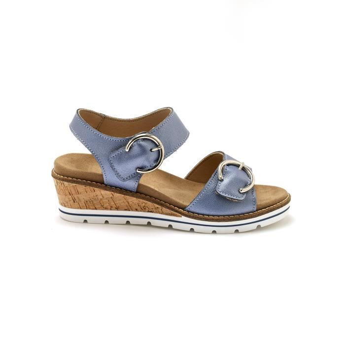 Sandales femme PEDICONFORT modele scratch couleur bleu semelle compensee crantee Bleu Cdiscount Chaussures