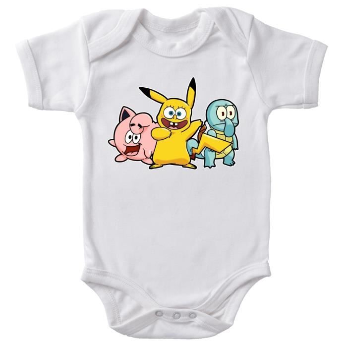 Body Bebe Manches Courtes Blanc Parodie Pokemon Bob L Eponge Bob Carlo Patrick Cosplayes En Pikachu Carapuce Et Rondoudou Blanc Cdiscount Pret A Porter