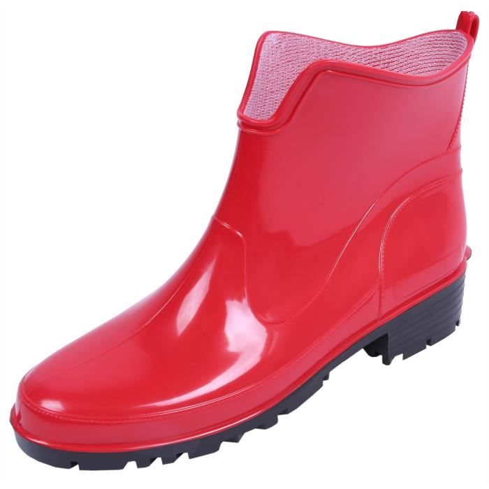 bottes de pluie courtes rouges pour femme lemigo - pvc thermoplastique - bottines chelsea