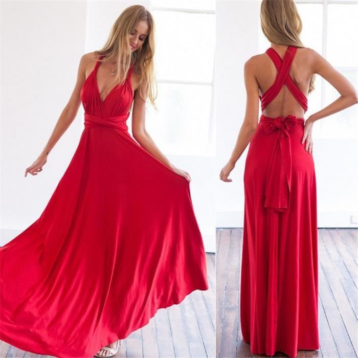 Robe Robe Maxi rouge infinity pour femmes Longue multidirectionnelle demoiselle d honneur Convertible Robe de Type Rouge