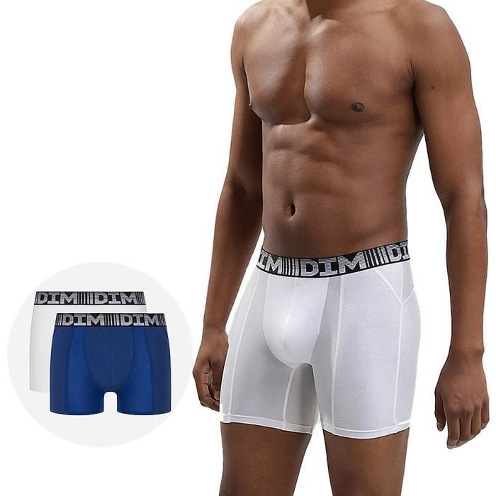 DIM Lot de 2 Boxers longs Homme Coton 3D FLEX AIR Bleu acier Blanc Bleu Cdiscount Pret a Porter