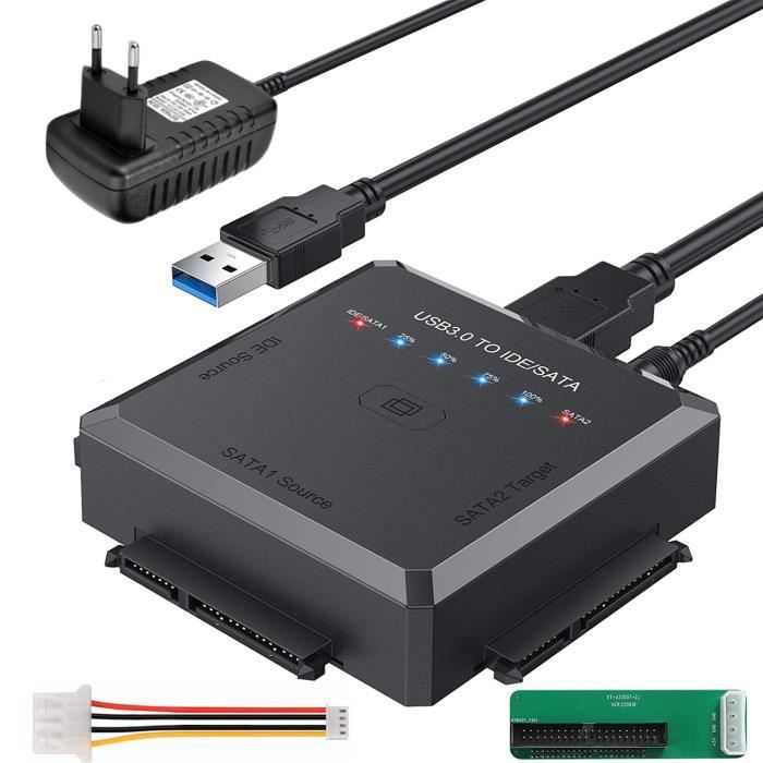 AGPTEK USB Disque Dur Adaptateur USB 3.0 vers IDE SATA, Cable USB 1m pour  2.5 3.5 IDE SATA HDD SSD, avec Adaptateur Alimentatio