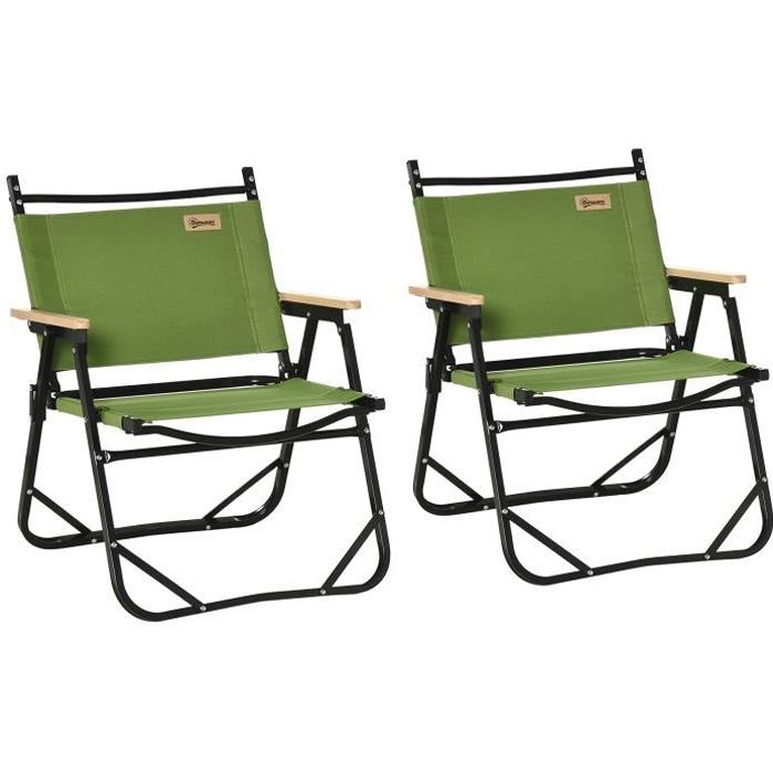 outsunny lot de 2 chaises de plage camping pliantes - structure en aluminium avec sac de transport - dim. 55l x 55l x 66h cm vert