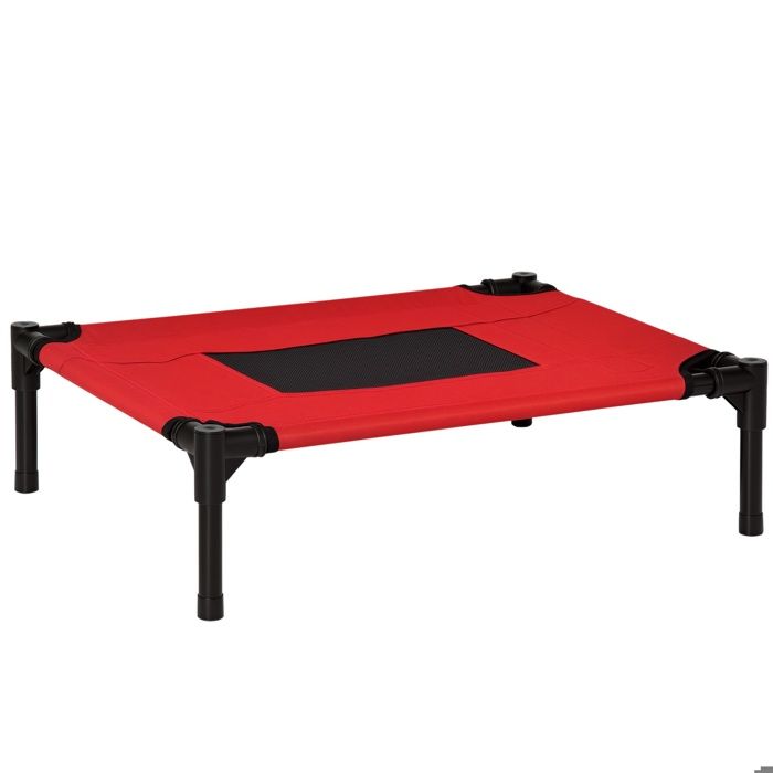 Lit surélevé pour chiens - PawHut - animaux de compagnie oxford textilène micro-perforé - métal oxford - 61x46x18cm - rouge noir
