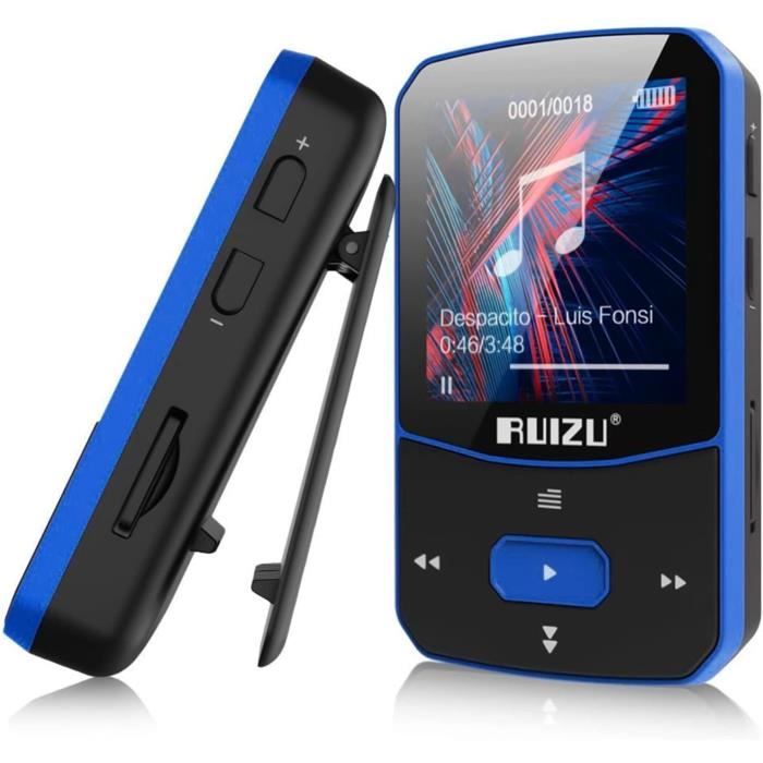 Lecteur MP3 Bluetooth 5.0 - 64GO + Carte SD 128GO - Écran 1,5" - Clip Podomètre Radio FM - Pour Sport