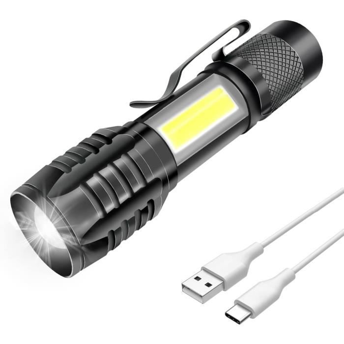 Karrong Lampe torche LED magnétique rechargeable par USB 7 modes avec  lumière latérale COB pour mécanicien extérieur ou plus (1 paquet)