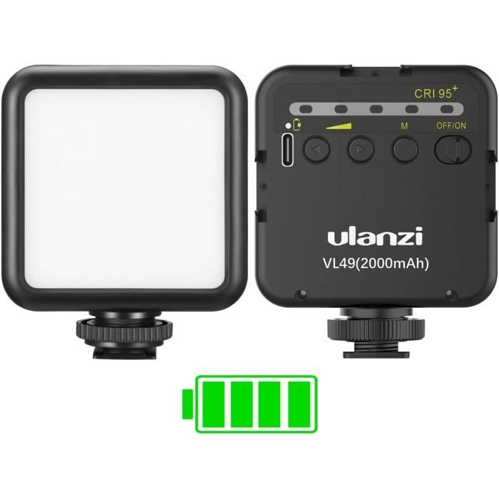 Lampe LED VL49 ULANZI Avec Batterie 2000mAh - 5500K - 3 Fixations Cold Shoe - Pour Photo, Vlog Et Selfie