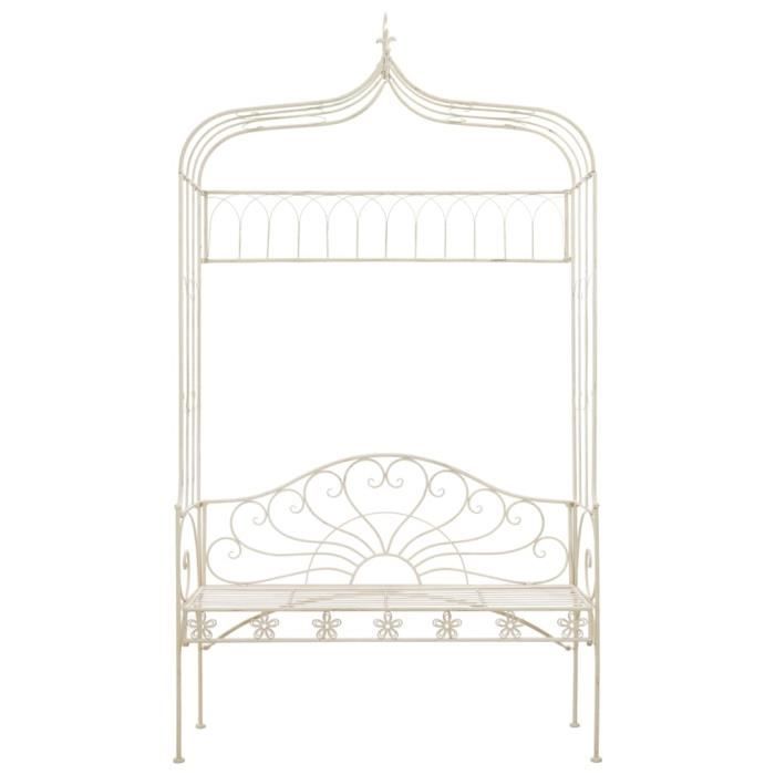 Banc De Jardin En Fer Blanc Crème Aubaho – Style Antique 146 Cm, Solide Et Charmant