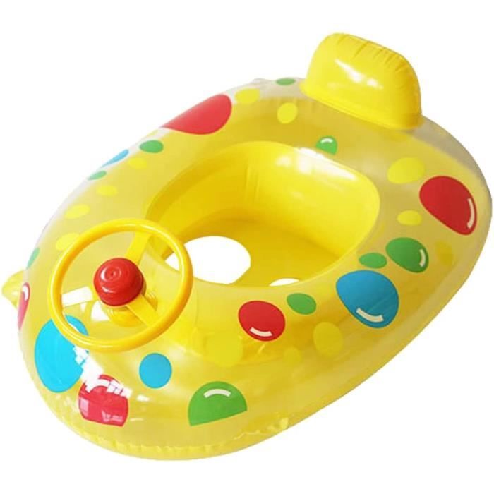 Bouée gonflable pour bébé avec pare-soleil, matelas de natation gonflable avec fond en mousse, jouet aquatique, apprenti nageur (Cygne rose L