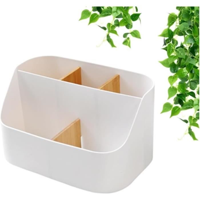 Organiseur Bureau 5 Compartiments Bois Blanc - Rangement Multifonction