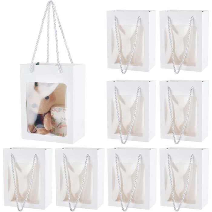 Nbeads 12 Pcs Sacs En Papier Kraft Avec Fenêtre, Sac Cadeau Debout De 20x7 1x19 5cm Avec Poignees Sac Cadeau Avec Fenetre Transparente Pour Emballage De Bonbons
