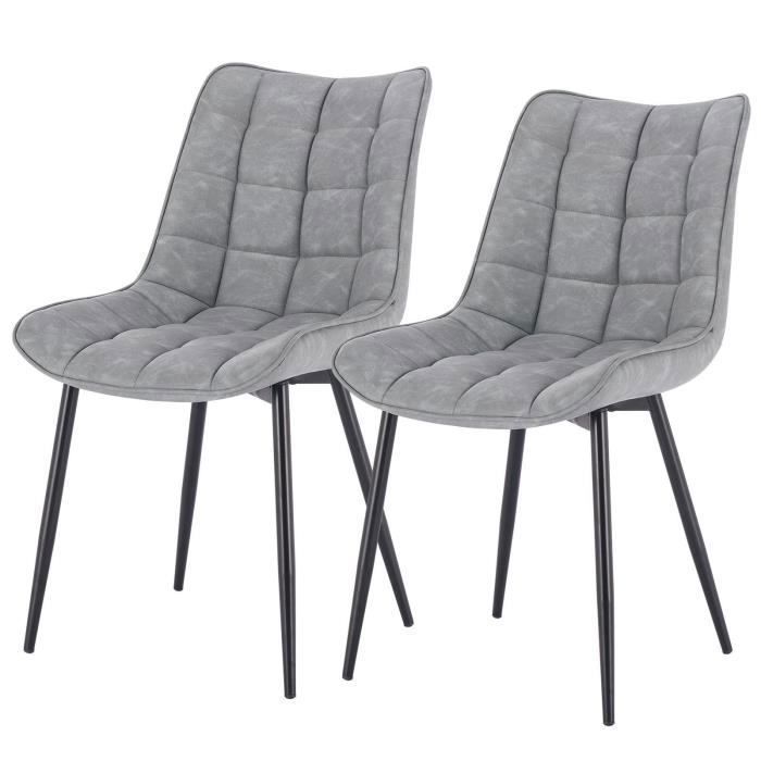 WOLTU 2x Chaises de salle à manger Chaises de Cusine Assise rembourrée en Similicuir pieds en métal Gris W0ATT0101-2
