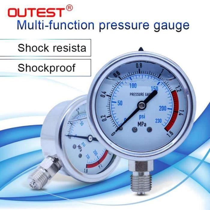 Manomètre Vide G1/8 - Plage -0.1MPa/-14PSI - Acier Inox Pour Air/Eau/Huile